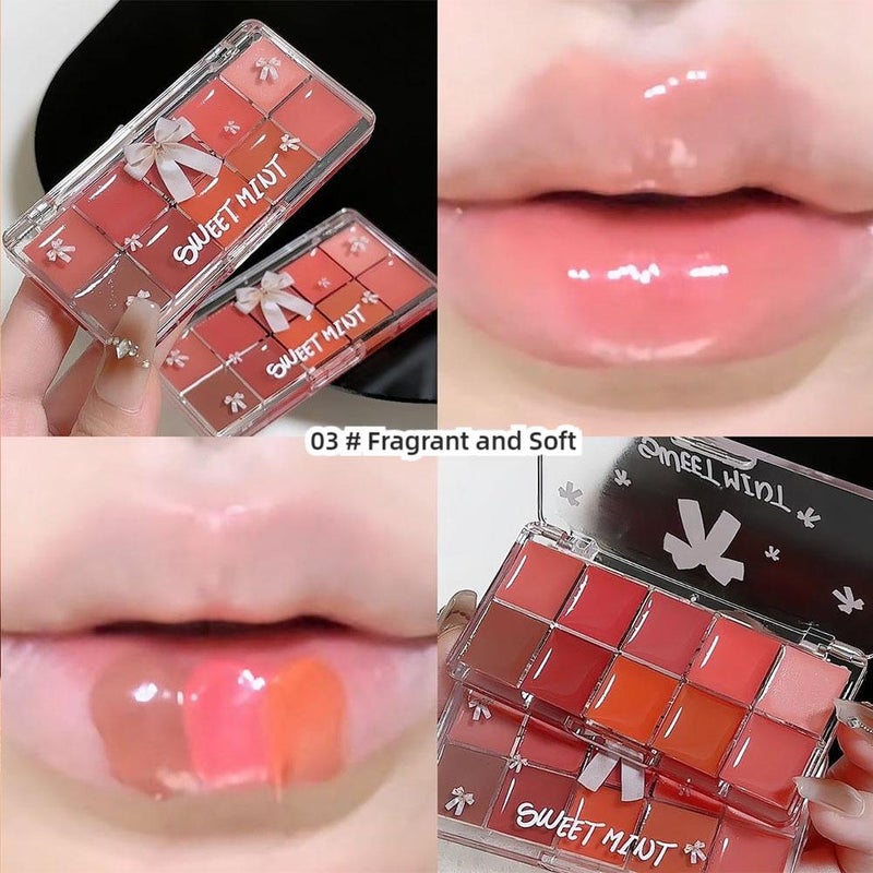 Sweetmint 10-Color Lip Gloss Palette: Natural, Moisturizing, Transfer-Resistant, Mirror-Finish Lipstick/Lip Gloss (7g)